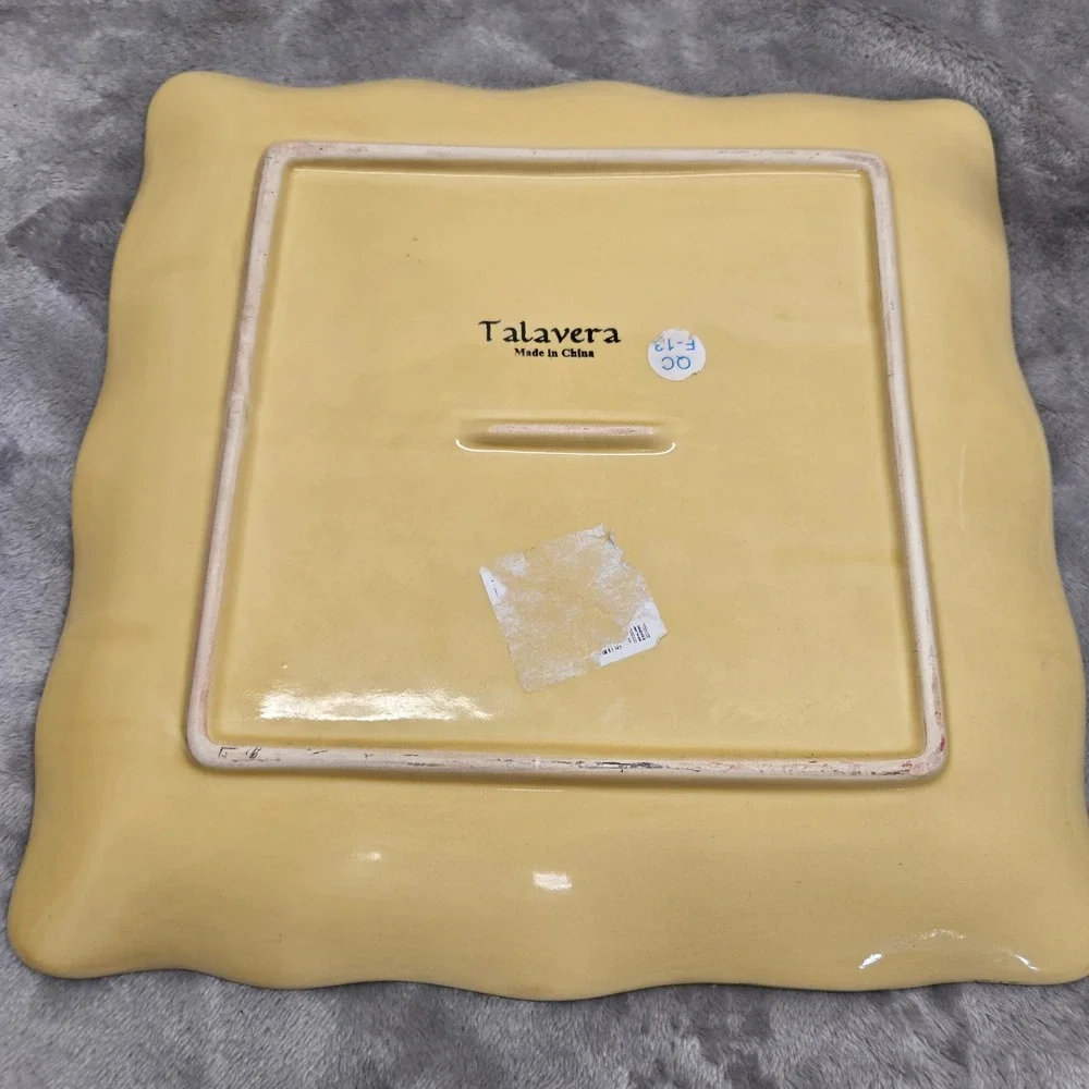 Talavera Style Ceramic Pitcher and Square Platter Set Yellow Floral Hand Painted